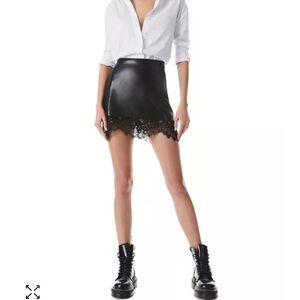 Chic Black Leather Skirt with Lace Trim